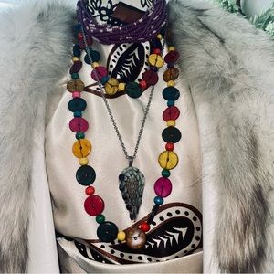 3 Set of Necklaces! Wood Glass Sea-bead Eclectic Mix Funky Vacation Vibes